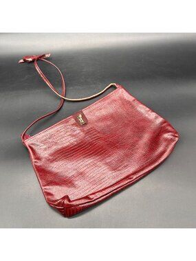 Vintage Maroon Leather Purse Shoulder Bag 1970s Gold Telephone Accent Textured